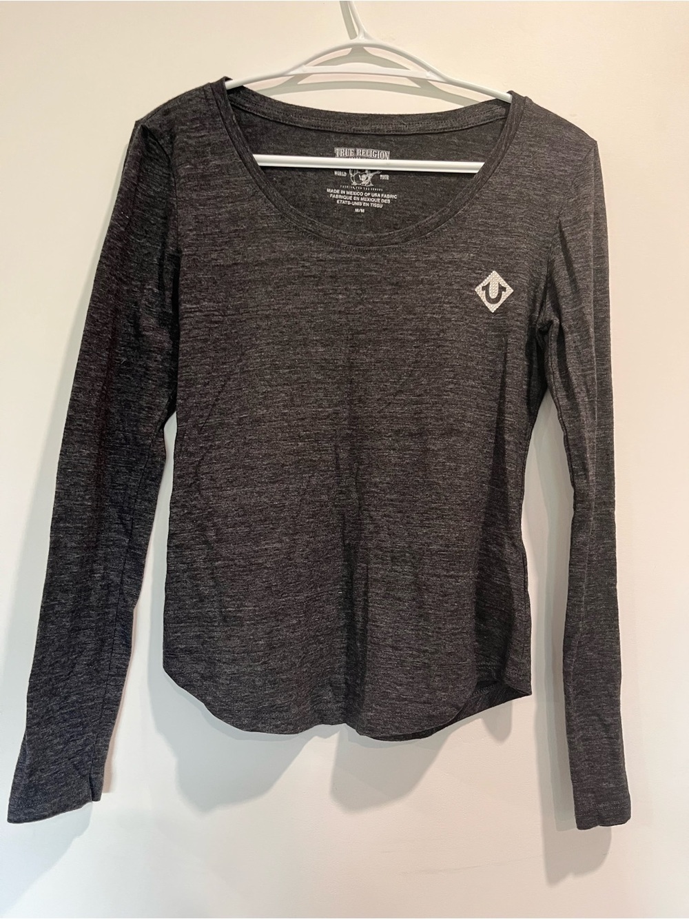 True Religion Long Sleeve Scoop Neck Top - Heathered Charcoal Y2K